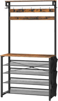 HOOBRO Hall Tree with Bench, Entryway Coat Rack with Shoe Rack, 39.4" Shoe and Coat Rack, 5 Tier Shoe Storage Organizer with Oxford Fabric Side Pockets, Adjustable Mesh Shelves, Rustic Brown BF76MT01