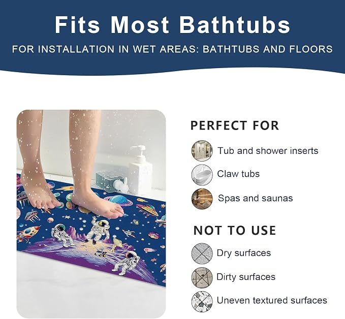XIYUNTE Baby Bath Mat for Tub Non Slip Kids, BPA Free Extra Long Bathtub Mat 40x16 with Drain Holes and 200 Suction Cups, Non Toxic Machine Washable Toddler Bath Mat, Eco-Friendly Certified