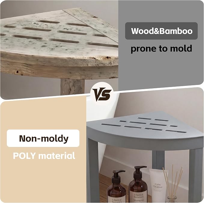 Shower Stool for Inside Shower, Small Bathroom Stool with Storage Shelf, Waterproof Corner Shower Organizer, Non-Slip Bath Stool for Adults, Multi-Purpose Side Table for Home