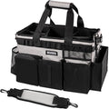SCAVATA Wearable Cleaning Caddy Bag, Cleaning Caddy Supplies Organizer with Handle & Shoulder Straps for Housekeepers, Under Sink & Car Cleaning Tool Organizers with 4 Foldable Divider (Grey)