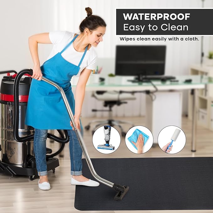 Office Chair Mat for Hardwood Floor: 53"x45" Large Black Rolling Chair Mat for Hard Wood and Tile Floor, Anti-Slip Heavy Duty Floor Protector Mat Under Computer Desk, Easy Glide Chair Mats for Home