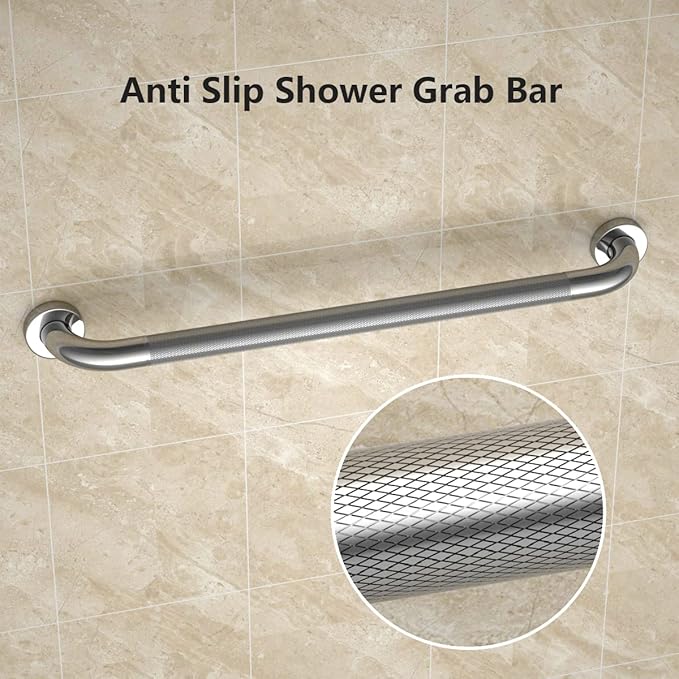 Anti Slip Shower Grab Bar 24 Inch, YuanDe Chrome Stainless Steel Bath Grab Bar, Knurled Bathroom Safety Rail, Shower Handrail Support, Handicap Elderly Injury Balance Assist Handles