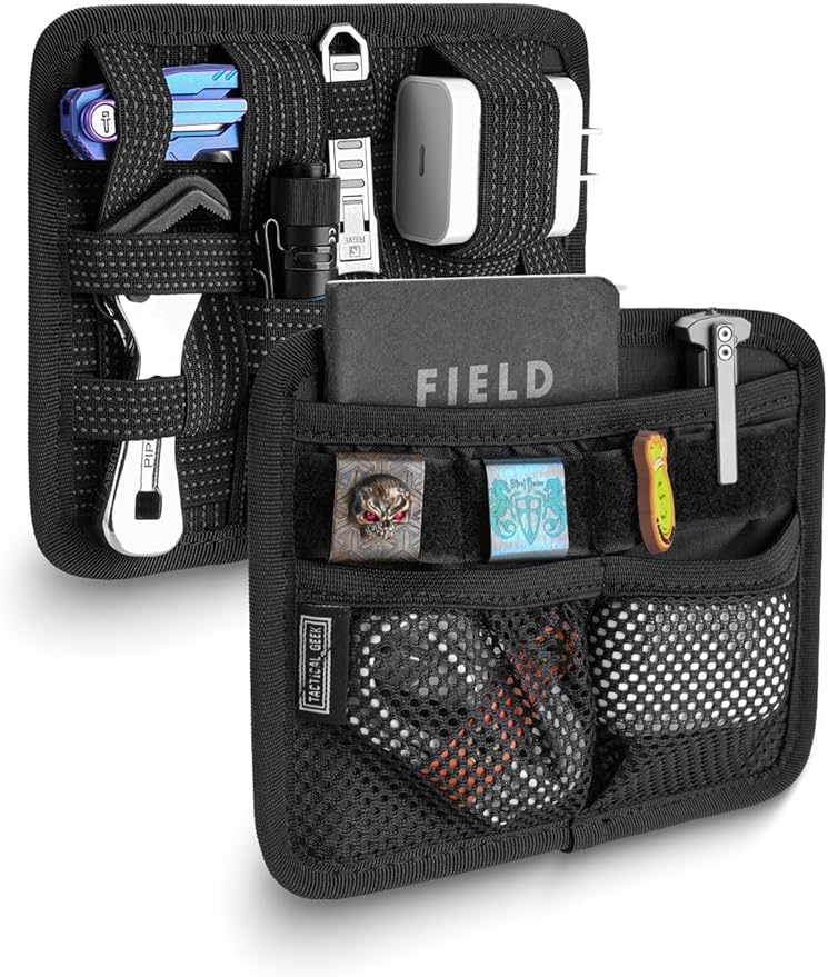 TACTICAL_GEEK TCM8 EDC Organizer Board, Anti-Slip Elastic Woven Board, Utility Bag Insert Panel for Small Gear, Backpack Accessories with Open Pocket & Mesh Pocket (Black)