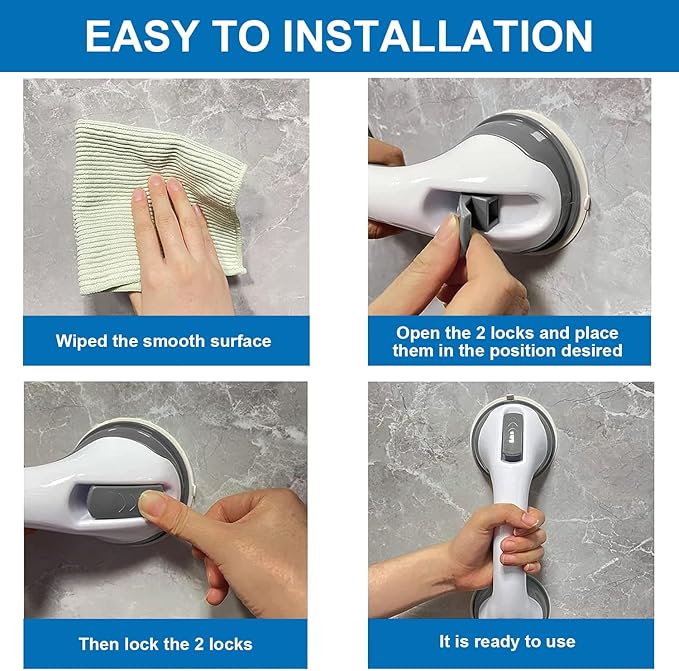 Shower Handle Grab Bars for Bathtubs and Showers, Heavy Duty Shower Handle Removable Shower Handrails for Seniors and Elderly, Bathroom Safety Grip No Drilling Waterproof Grey