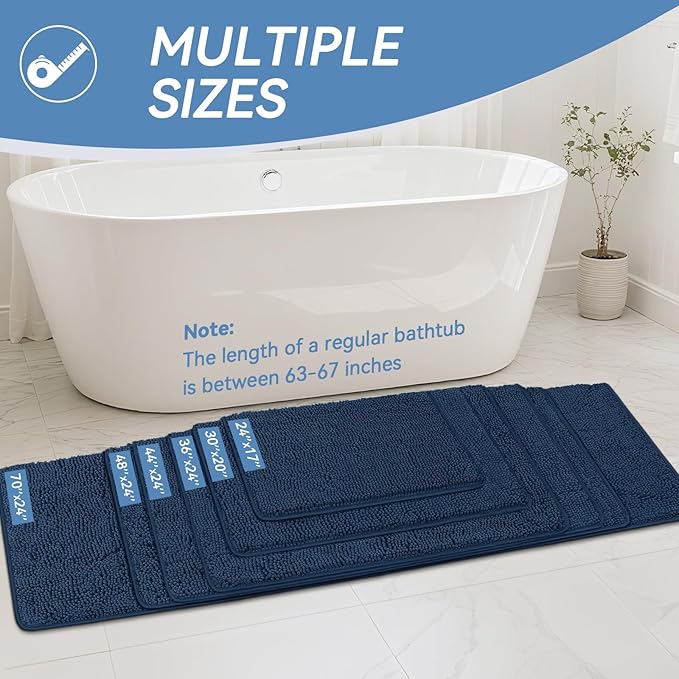 Bcoimo 36x24 Chenille Bath Mat – Non-Slip with Backing Bath Rug Ultra-Absorbent and Machine Washable Bathroom Mat Quick-Dry Design. Ideal for Bathroom Shower and Tub Areas