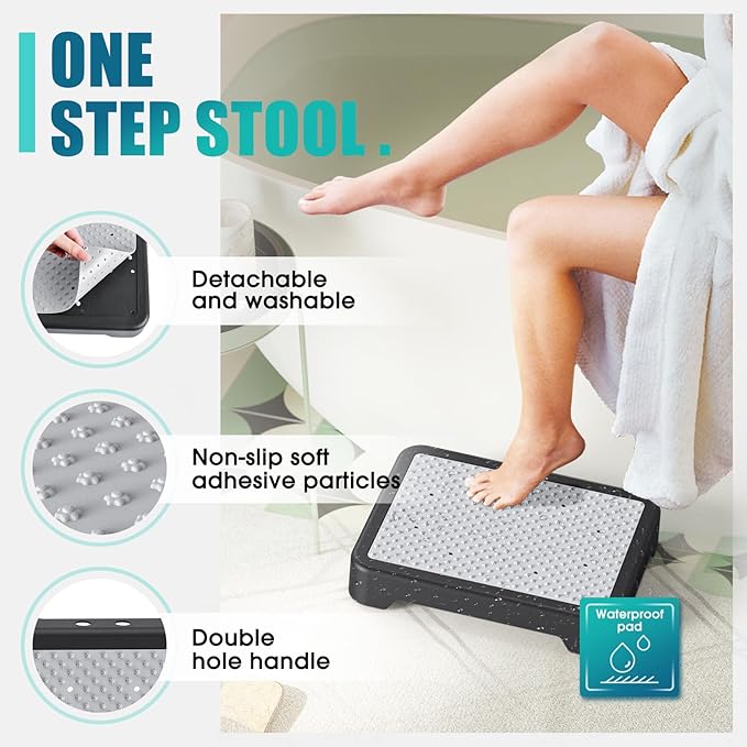 SPACELEAD Mobility Step Stool for Adults & Seniors, Anti-Slip Bathroom Step Stool, Portable Stair Assist Indoor/Outdoor, Platform Step for Kitchen, Office, and Bedroom, 600lbs Capacity, Black-Gray