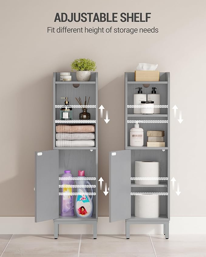 Hzuaneri Bathroom Storage Cabinet, Small Corner Floor Cabinet with Door and Shelves, Narrow Toilet Paper Holder, Bathroom Organizer with Adjustable Shelf, for Small Spaces, Gray BC38221GR