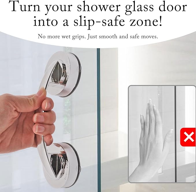 2 Pack Suction Cup Handle for Glass Door, Shower Grab Bar Without Drilling, Non-Marking Pull for Sliding Door Wardrobe Refrigerator Microwave Oven (Large,Silver)