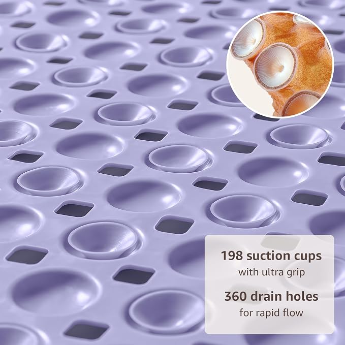 OTHWAY Bath Tub Shower Mat Non Slip, Bathtub Floor Liner Mats for Inside Shower Bathroom, Suction Cups and Drain Holes for Feet Scrubbing, Machine Washable, Soft on Feet, 35x16 Inch, Lavender