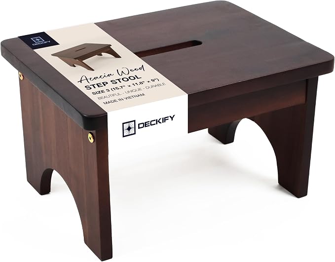 Wooden Step Stool for Adults, Small Acacia Wood Stepping Stool, Non-Slip 1-Step Bedside Stool for Bed & Bathroom, 600 lbs, Portable - 9 Inch