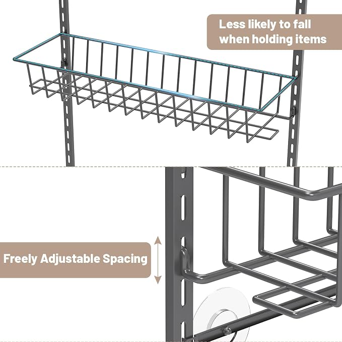 ElegantArray 8-Tier Pantry Door Oragnizer, Over The Door Pantry Organizer Rack and Storage, Hanging Spice Rack Shelves Door, Home Office Laundry Room Bathroom & Kitchen Organization, Deep Gray