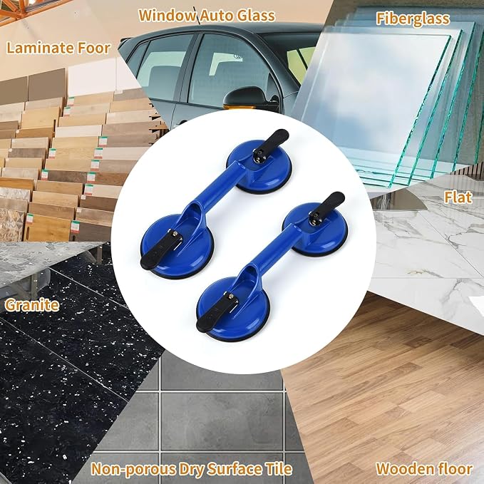 FCHO Glass Suction Cups Heavy Duty Aluminum Vacuum Plate Handle Glass Holder Hooks to Lift Large Glass/Tile Suction Cup Lifter/Dent Puller/Bathroom Safety Grab Bar (White2 Pack)