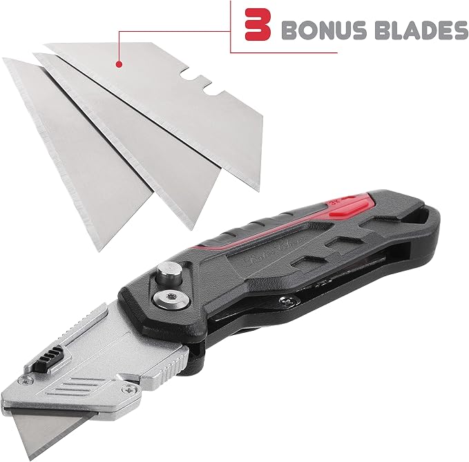 Bates Box Cutter - Folding Utility Knife With 3 Extra Blades, Retractable