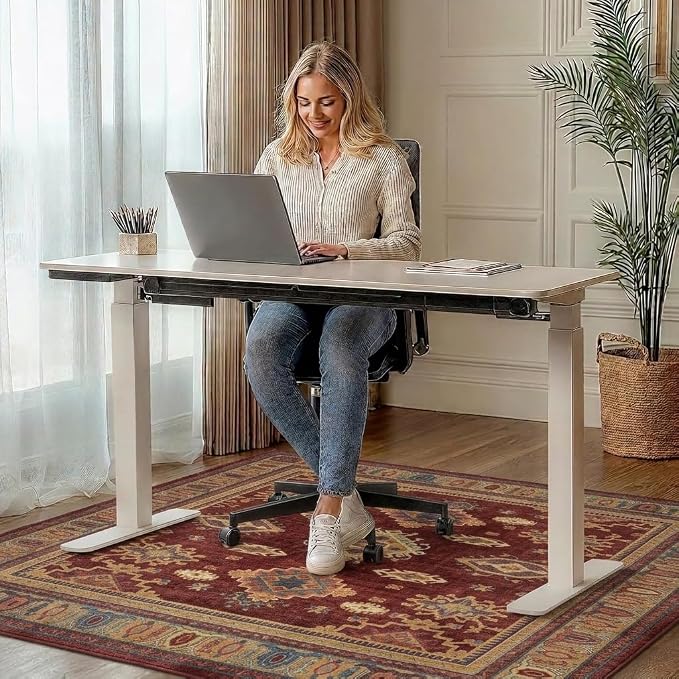 48"x72" Office Chair Mat for Hardwood Tile Floor, Under Desk Carpet Protector for Rolling Computer Chair Mat, Machine Washable Area Rug, Anti-Slip 1/5" Thick Low Pile Thin Vinyl Floor Mat, Crimson