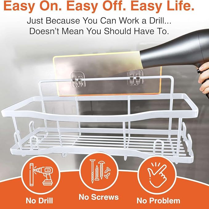 Shower Caddy Bathroom Shelves, The Athena Silken 4 Set, 40LB Capacity, Adhesive Tape -No Drill -Rustproof -Gorgeous Powder Coated 304 Stainless Steel Shower Organizer for kitchen & Home Decor - White