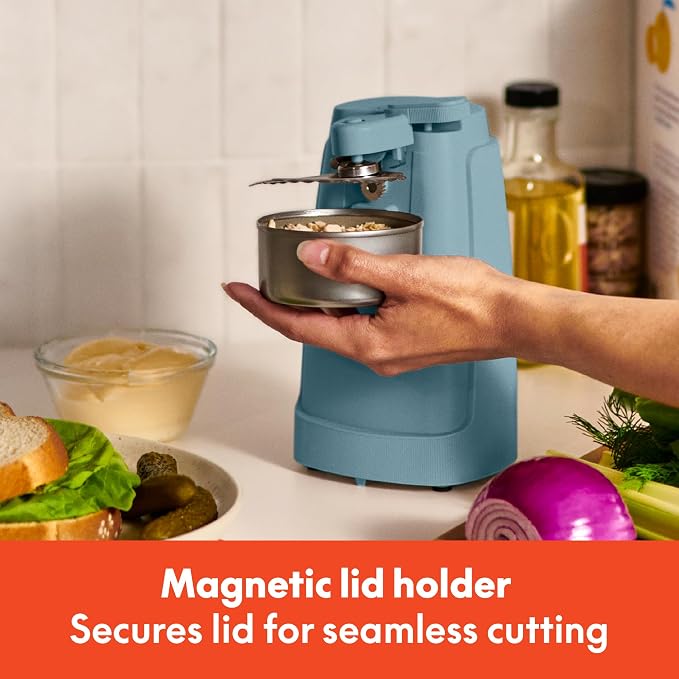 bella Electric Can Opener and Knife Sharpener, Removable Cutting Lever, Cord Storage, Stainless Steel Blade, Surf