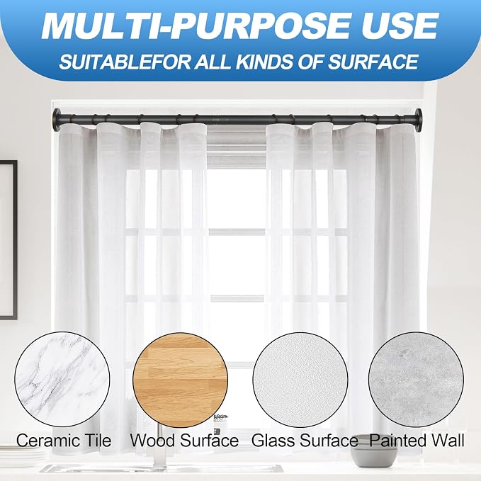 CorkLatta 2 Pack Black Shower Curtain Rod 31 to 43 Inch,1 Inch Diameter Adjustable Spring Tension Stainless Steel Telescopic Rod,Easy Install,No Rust