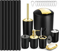 Bathroom Set, 20Pcs Bathroom Shower Curtain Sets with Hooks, Black Bathroom Accessories Set with Trash Can, Bathroom Accessories Sets Complete with Shower Curtain Set, Bathroom Accessory Set