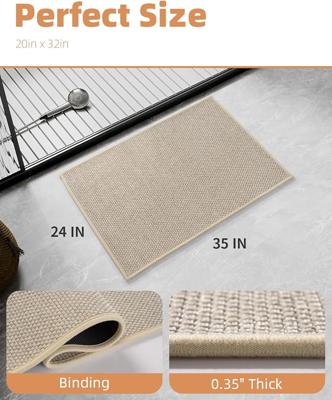 PADOOR Non-Slip Bath-Mats, Rubber-Backing Braided Absorbent Bathroom Mat Machine Washable Thin Bathroom Rugs Fit Under Door Quick Dry Bath Rugs for Floor, 24''x35'' Light Beige
