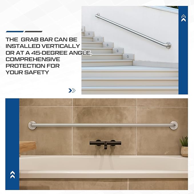 Zonon 1 Pcs 57 Inch Grab Bar for Bathroom Shower Toilet Bathtub, Stainless Steel Extra Long Safety Grab Bar for Elderly, Heavy Duty Shower Support Handle for Seniors Handicapped (Classic Style,Silver)