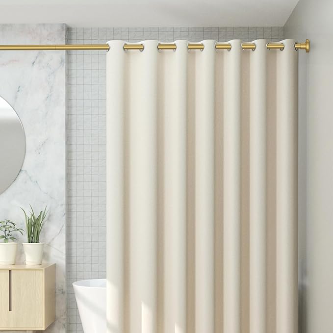CorkLatta Gold Shower Curtain Rod 31 to 80 Inch,1 Inch Diameter Adjustable Spring Tension Stainless Steel Telescoping Rod,Easy Install,No Rust