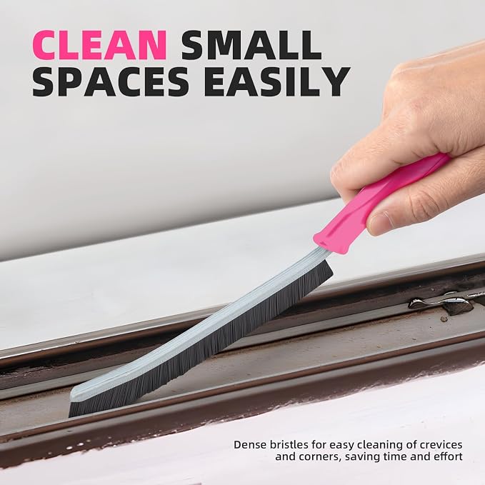 FOOGWEE Hard Bristle Crevice Cleaning Brush - Cleaning Supplies - Grout Cleaning Brushes for Household Use - Crevice Cleaning Tool for Bathroom, Home and Kitchen (3, Rose)