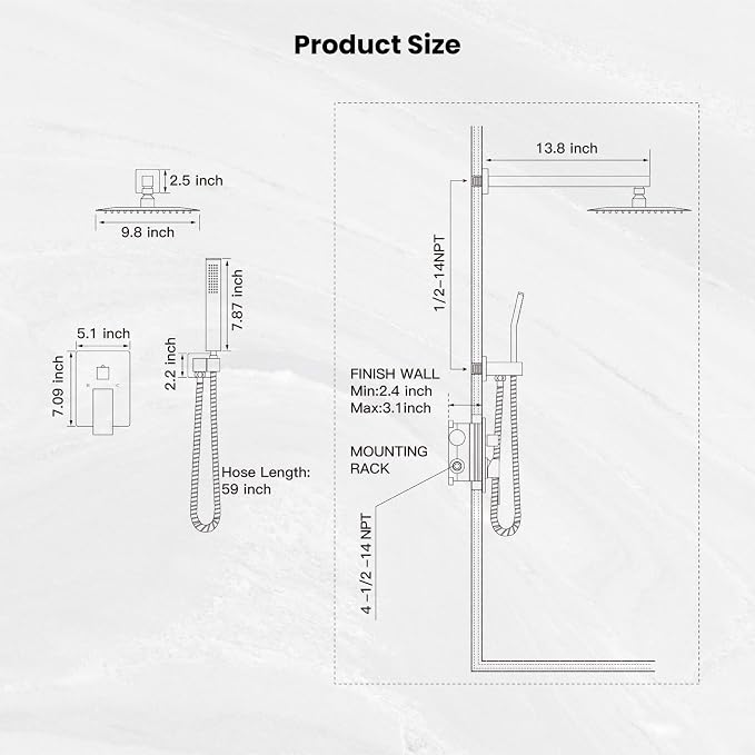 gotonovo Rainfall Bathroom Shower System Rain Shower Head and Handle Set Wall Mounted Shower Complete Combo Solid Brass Pressure Balancing Shower Mixer Valve 10 Inch Matte Black