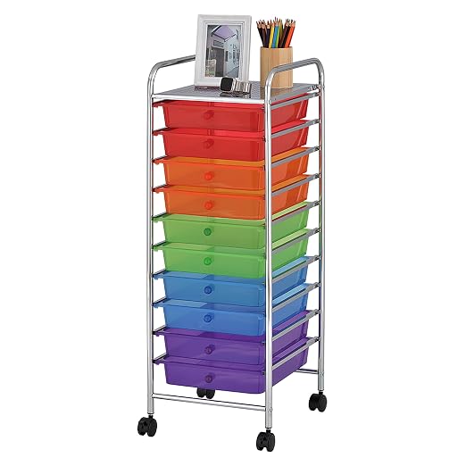ECR4Kids 10-Drawer Value Mobile Storage Utility Cart, Craft Organizer, Assorted