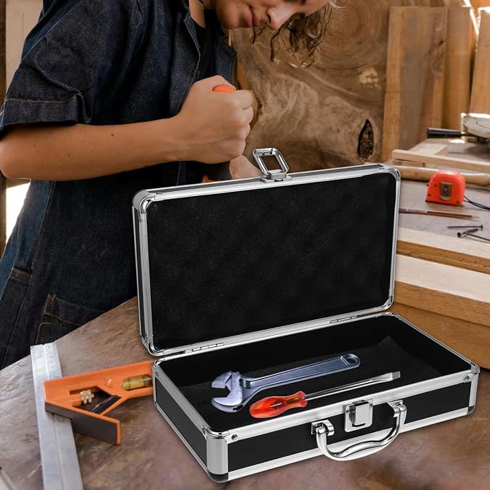 ERINGOGO Lockable Portable Aluminum Tool Case with Large Capacity Multifunctional Carrying Toolbox for Hardware Jewelry Makeup and Medicine Storage Compact 11.8 X 6.7 X 3.7 Inches