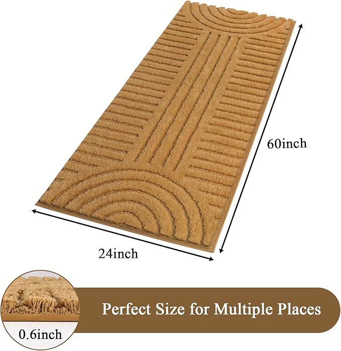 SHACOS Super Soft Bathroom Runner Rugs 24"x60" Non Slip Boho Bathroom Mats Microfiber Absorbent Carpet for Bath Room Machine Washable Shaggy Bath Rugs for Shower Bathtub Home Decor, Mustard 2'x5'