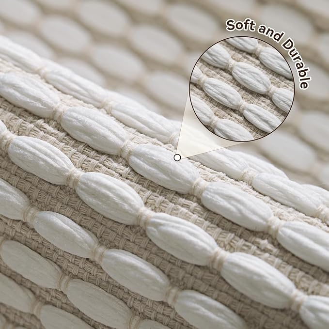 AMOAMI Unique Woven Bath Mat, Super Absorbent Non Slip Bath Mats for Bathroom Floor Textured Bathroom Mat Quick Dry Washable Boho Thin Bathroom Rugs for Beside Tub, 18" x 30", White