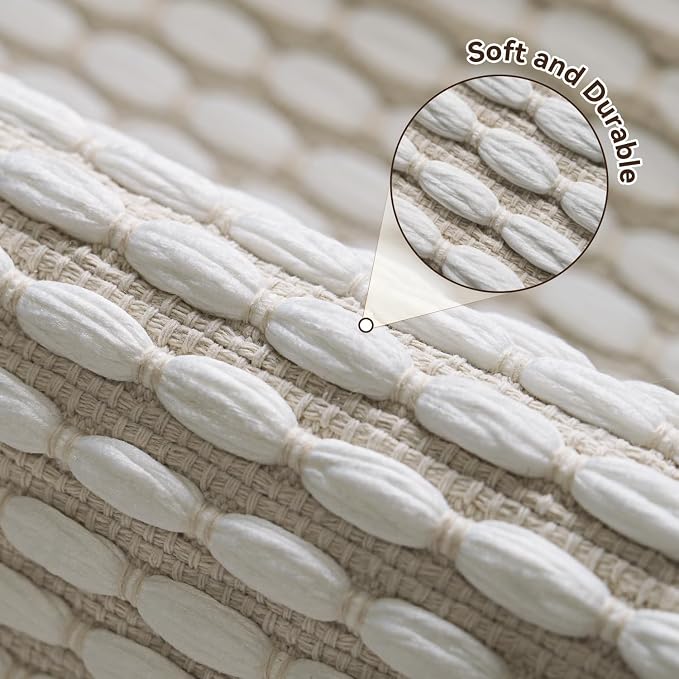 AMOAMI Unique Woven Bath Mat, Super Absorbent Non Slip Bath Mats for Bathroom Floor Textured Bathroom Mat Quick Dry Washable Boho Thin Bathroom Rugs for Beside Tub, 17" x 24", White
