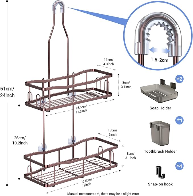 Aitatty Hanging Shower Caddy Bathroom Organizer: Rustproof Shower Shelf Racks Over Shower Head - No Drilling Inside Bath Shower Rack Shelves Over Showerhead for Shampoo with Soap Holder Bronze