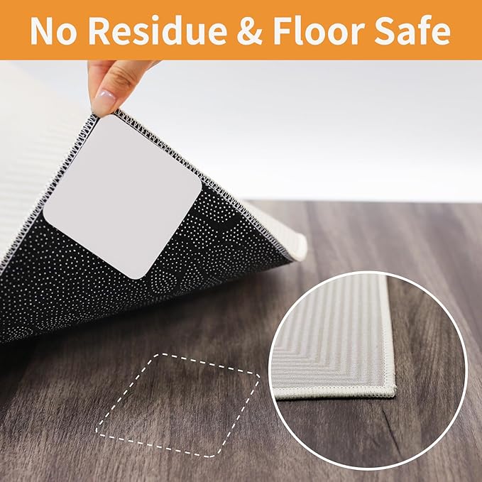 Daisyhome 12PCS Rug Pad Grippers for Hardwood Floors, Double Sided Reusable Anti-Slip Carpet Tape Stickers for Area Rugs, Non-Slip Rug Pads Keep Rugs in Place