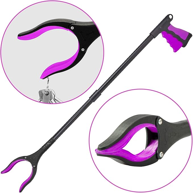 Grabber Reacher Tool - Long 32 Inch (Pink) Aluminum Foldable Pick Up Stick - Strong Grip Magnetic Tip for Store Shelves, Lightweight Trash Picker Claw Reacher Grabber Tool for Elderly - by Luxet