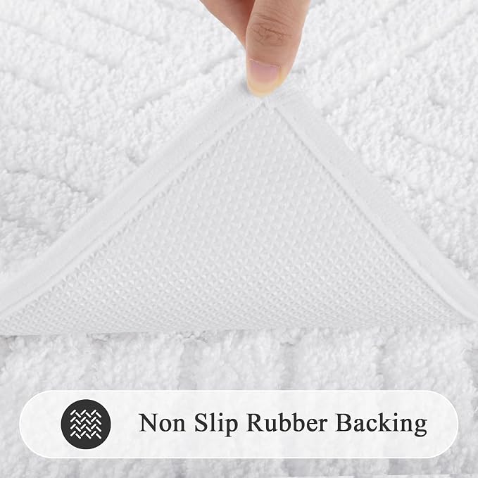 SHACOS Super Soft Bathroom Runner Rugs 24"x60" Non Slip Boho Bath Rugs Microfiber Absorbent Bath Mats for Bathtub Machine Washable Shaggy Carpet for Shower Floor Home Decor, White 2' x 5'