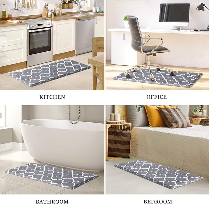 WISELIFE Kitchen Mat Cushioned Anti-Fatigue Rug,17.3"x 39",Non Slip Waterproof and Heavy Duty, PVC Ergonomic Comfort Mat for Kitchen, Floor Home, Office, Sink, Laundry, Grey
