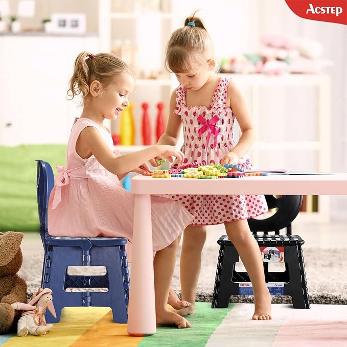 ACSTEP Folding Step Stool with Back Support for Kids,9" Kids Step Stool for Outdoor or Indoor Kitchen Step Stools and Bathroom Stool for Toddlers Boys Girls - Royal Blue, 10 Pack