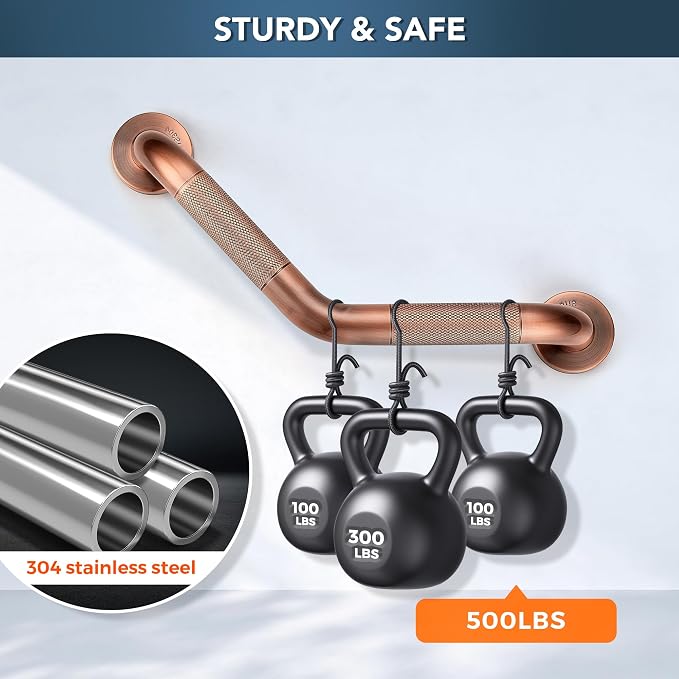Grab Bars for Bathtubs and Showers- 1-1/4 x 16 Angled Shower Grab Bar for Seniors Knurled Stainless Steel Handicap Grab Bars for Wall (Antique Copper, 2 Pack)