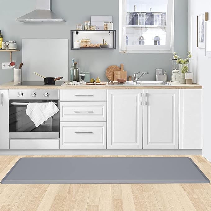 KitchenClouds Kitchen Mat Cushioned Anti Fatigue Kitchen Rug 17.3"x60" Water Resistant Non Slip Kitchen Rugs and Mats Standing Desk Mat Comfort Floor Mats for Kitchen House Sink Office (Grey)