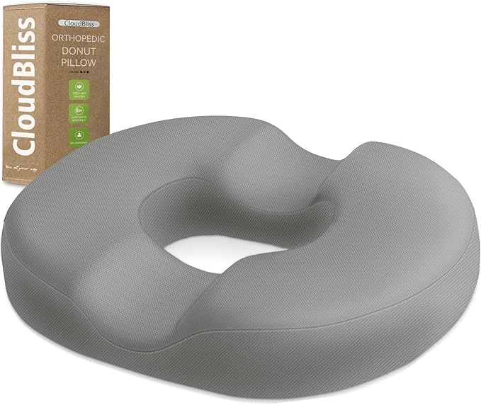 CloudBliss Donut Pillow Stadium Seat Cushion for Tailbone Pain Relief and Hemorrhoids, Memory Foam Seat Chair Cushion, Portable Seat Cushions for Bleachers, Car, Home & Office