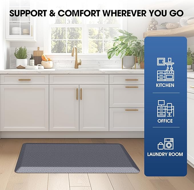 Mattitude Kitchen Mat Cushioned Anti-Fatigue Floor Mat Water Resistant Non-Slip Mats and Rugs Standing and Comfort Desk Mats for House Sink Office Laundry (Grey, 17.3"x28")