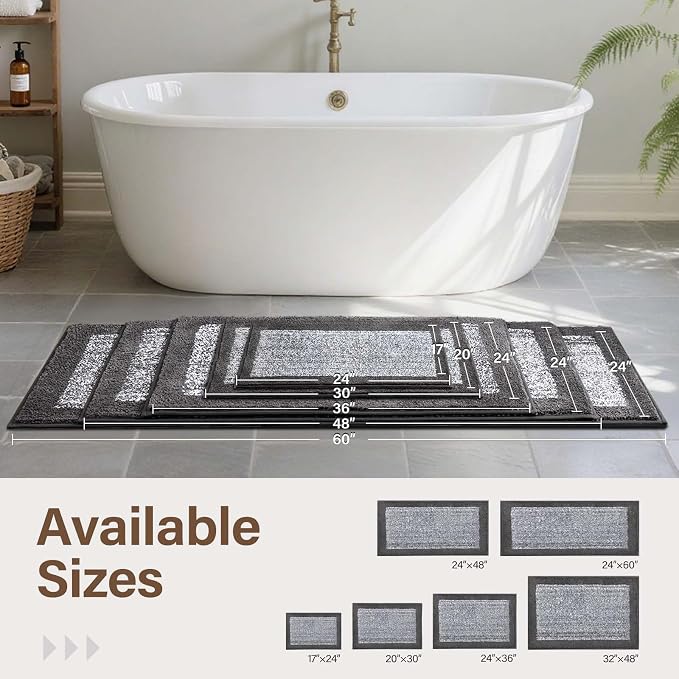 80x24 Large Bathroom Rugs Washable Non Slip, Grey Bath Mat for Bathroom Floor Tub, Soft Absorbent Quick Dry Mats for Shower, Bathtub,Home Decor