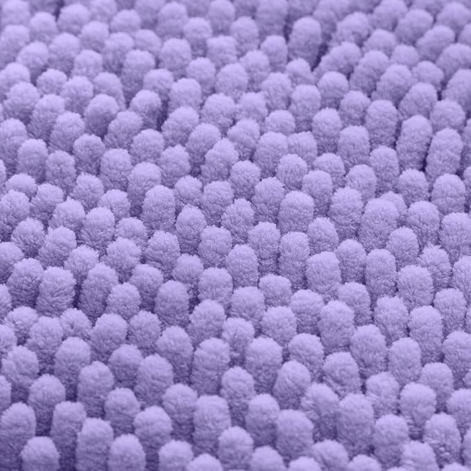 HOMEIDEAS 3 Pieces Bathroom Rugs, Ultra Soft Non Slip Absorbent Chenille Toilet Bath Mat Set (Lavender)