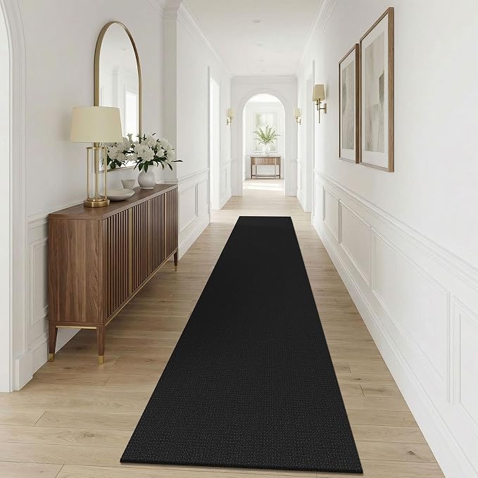 KOZYFLY Black 2.5'x12' Runners Rugs for Hallway, Long Washable Runner Rug, Woven Non Slip Kitchen Runner, Braided Entryway Rug, Floor Carpet for Entry, Aisle, Hall, Black/Dark Grey
