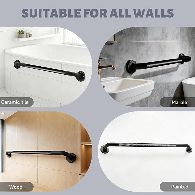 36 Inch Shower Grab Bar 1.25" Dia, 2 Pack Black Anti Slip Bathroom Grab Bar, 304 Stainless Steel Knurled Handicap Grab Bars, Safety Support Handrail,Bath Shower Handle for Elderly Injury Senior