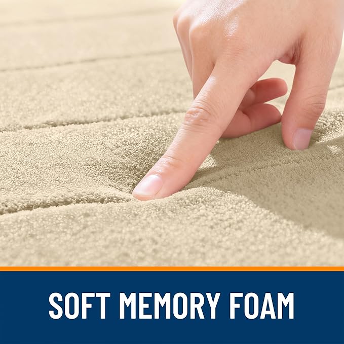 OLANLY Memory Foam Bath Mat 35x16, Super Soft Absorbent Bathroom Rugs, Quick Dry, Machine Washable Shower Floor Rugs, Bathmat Carpet, Bathroom Home Decor Accessories, Beige
