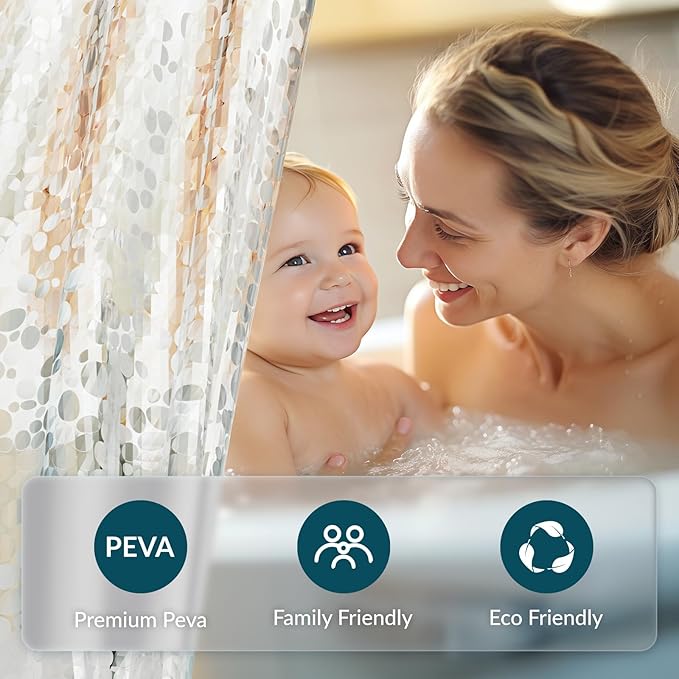 Titanker Clear Shower Curtain Liner with Pebble Pattern, Medium Weight Plastic Shower Liner PEVA Waterproof Shower Curtains for Bathroom with Big Stones and Grommets, 72x72 Inches