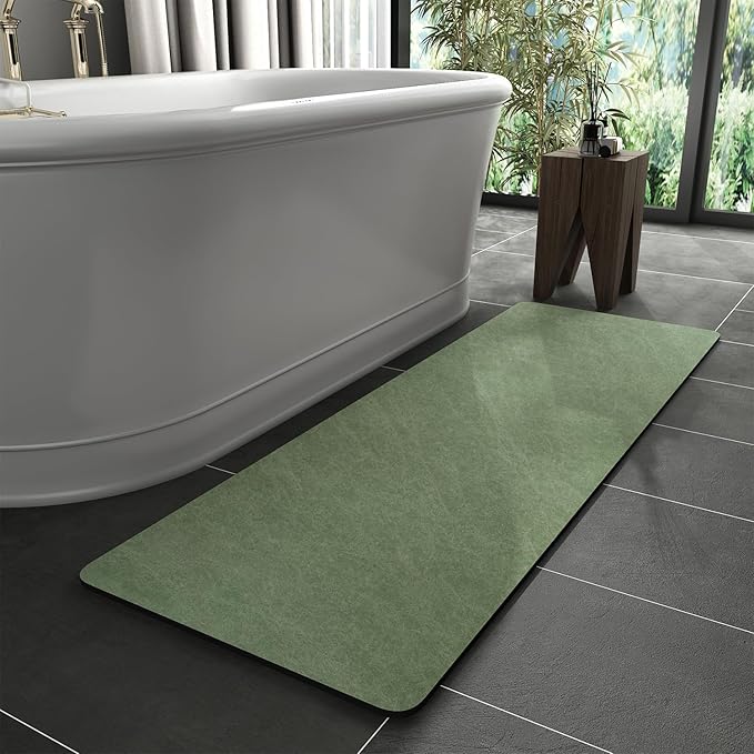 MontVoo -Bath Mat Rug-Rubber Backing Non Slip Quick Dry Absorbent Thin Bathroom Rugs Fit Under Door-Faux Suede Surface Bathroom Floor Mats-Shower Rug for in Front of Bathtub Shower Sage Green 17"x59"