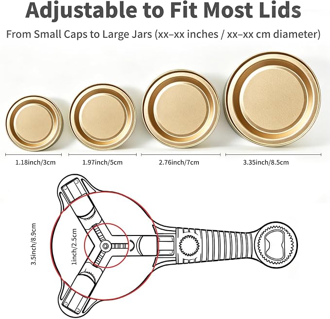 4-in-1 Jar Opener for Weak Hands, Adjustable Lid Opener with Silicone Grip Pad, Easy Open Kitchen Tool for Seniors, Bottles, Caps & Jars
